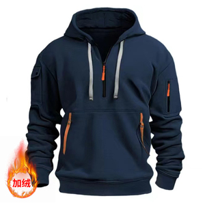 Sudadera con capucha de forro polar para hombre, estilo europeo, con múltiples cremalleras, para deporte y ocio, a la moda y cómoda. - Product Image 1