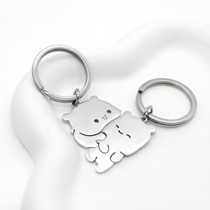 2pcs Stainless Steel <b>Cartoon</b> Cat Keychain Matching Pendant Key <b>Ring</b> Silver Couple Gift for Parties - Product Image 1