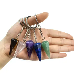 Diy Good Memento esprit divinatoire pendule porte-clés hexagonal pendentif Quartz clair énergie de guérison porte-clés en pierre naturelle
