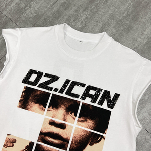 เสื้อยืดแขนกุดลายกราฟิกประดับเพชรแบบสั่งทำสำหรับฤดูร้อน เสื้อกั๊กวิ่งพิมพ์โลโก้ เสื้อกล้ามออกกำลังกายผ้าฝ้ายทรงโอเวอร์ไซส์ - Product Image 4
