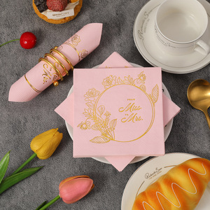 Pink Square Paper Napkins Gold Foil Stamped From Miss To Mrs Design For Wedding Party Table Decorations - Product Image 1