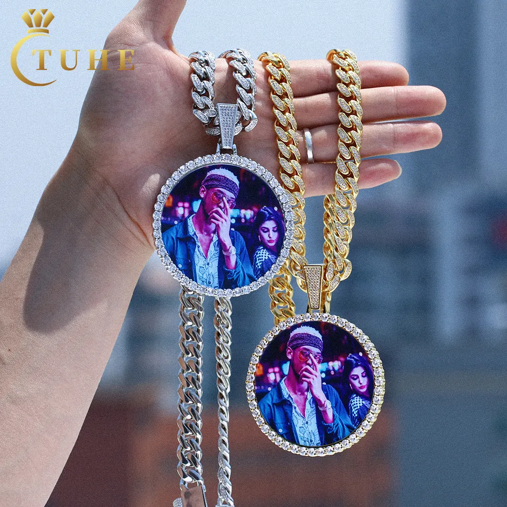 Collier Photo personnalisé avec médaillon, 68mm, 30 pièces, pendentif Hip Hop, bijoux en or et argent avec Zircon cubique
