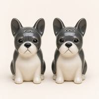 Ensemble salière et poivrière en céramique Figurine 3D Bouledogue Français – Adorables bouteilles à épices en forme de chien pour la décoration de table de cuisine