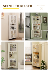 Modern <strong>Corner</strong> <strong>Storage</strong> <strong>Unit</strong> with Stable Construction, Arched Glass Doors and Open Shelves for Durable Home Organization - Product Image 5