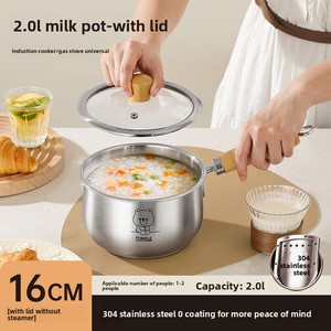 Olla Pequeña de Acero Inoxidable 304 sin Recubrimiento, con Asa de Madera y Tapa de Vidrio, Resistente al Calor, Multiusos, <span class=keywords><strong>para</strong></span> <span class=keywords><strong>Comida</strong></span> de Bebé y Cocción de Fideos - Product Image 6