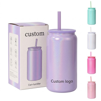 Botella de Agua Térmica de Acero Inoxidable de Doble Pared y Aislamiento de 16 oz, con Tapa de Plástico y Pajita, para Mujer