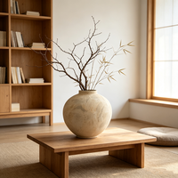 Vase en Céramique Rond Texturé Beige Wabi Sabi de Luxe, Forme Organique Faite à la Main, Décoration d'Appoint Haut de Gamme pour Console de Salon de Villa