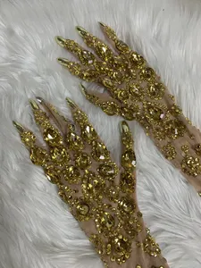 Guanti Lunghi in Rete con Strass Dorati, Accessori Scintillanti per Feste in Discoteca, Spettacoli sul Palco, per <span class=keywords><strong>Donne</strong></span>, Cantanti e Ballerine - Product Image 4