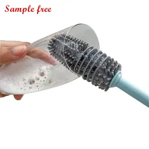 Cepillos de mango para tallar Silicone Long-handled Cup Cleaning Glass Brush Kichen Rotating brush Set Baby Bottle Brush