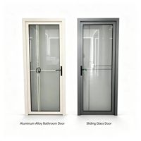 Portes battantes en verre trempé à double vitrage en alliage titane-magnésium en stock, sur mesure pour salles de bain et cuisines