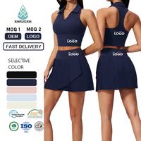 V-Ausschnitt Großhandel Polo Halter mit Eingebautem BH Individuelles Logo Hohe Taille Damen Schnelltrocknend Golf Workout Zweiteiliges Skort-Set