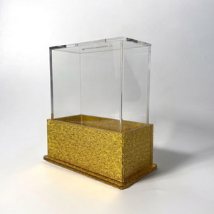 Elegante Caja Rectangular de Acrílico para Tzedaka con Detalles en Oro y Plata para Donaciones Benéficas en Entornos Religiosos - Product Image 1