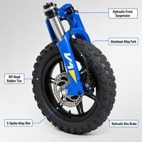 Moto électrique tout-terrain HUS pour enfants de 3 à 6 ans, 12 pouces, batterie lithium 36V, pneus cramponnés, cadre en aluminium, fourche avant
