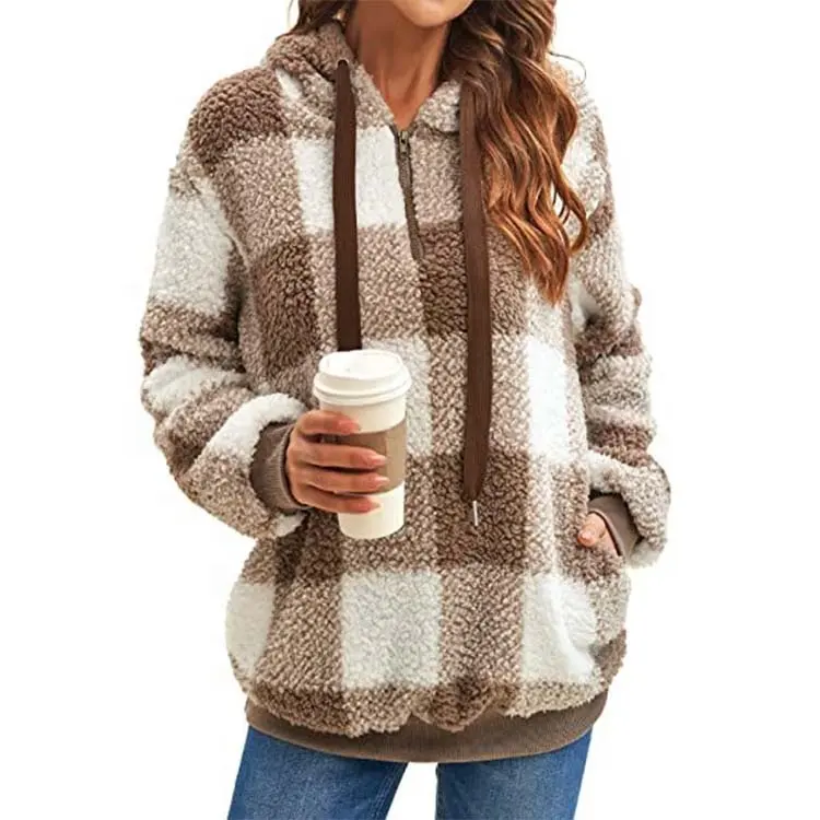 2022 fashion warm coat casual plaid winter jackets plus size plus top jackets hoodies sweater for women