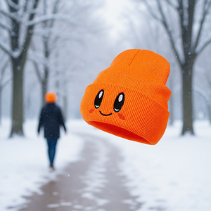 Gorro de punto con bordado de ojos grandes y lindos para hombres y mujeres, gorro de invierno de acrílico con diseño personalizado, ajustable, estilo unisex. - Product Image 2