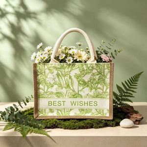 Bolsa de Regalo de Yute con Estampado de Plantas Ecológica, Bolsa Reutilizable con Diseño de Buenos Deseos para Bodas, Fiestas y Empaque de Regalos - Product Image 3