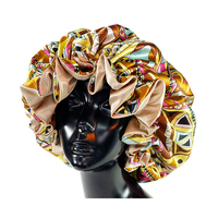 Bonnet en satin soyeux pour femme, double couche, grand, réversible, pour dormir et la douche, avec imprimé, couvre-chef M3882