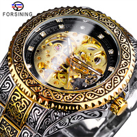 FORSINING 378 Top-Marke Luxus Gold Skelett Mechanische Uhren Edelstahlarmband Herren Automatik Vintage Royal Uhr