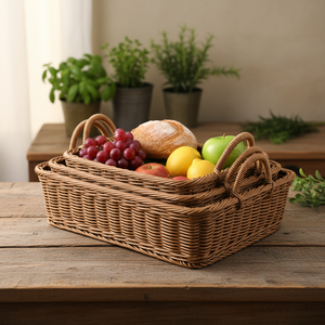 <span class=keywords><strong>Panier</strong></span> de rangement en rotin plastique de haute qualité à prix abordable pour aliments, fruits, pain, avec poignée, idéal pour les cadeaux de <span class=keywords><strong>Noël</strong></span> - Product Image 6