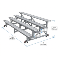 Gradas de Aluminio de 3 Filas y 30 Asientos para Gimnasios Interiores de Escuelas, 6061-T6, Personalizadas, OEM, Portátiles, con Peldaños Antideslizantes, Ensamblables con Pernos