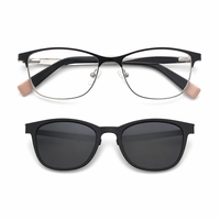 Lunettes optiques carrées deux-en-un à clipser pour femmes, monture métallique avec verres en PC, pour usage quotidien
