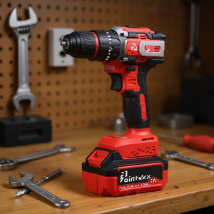 Trapano a percussione brushless 21V con batteria 3.0Ah, rosso e nero, utensile elettrico professionale per l'edilizia - Product Image 2