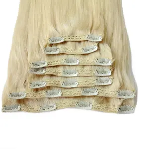 Grosir klip dalam ekstensi rambut penjualan laris warna #60 Platinum pirang Remy ekstensi rambut manusia