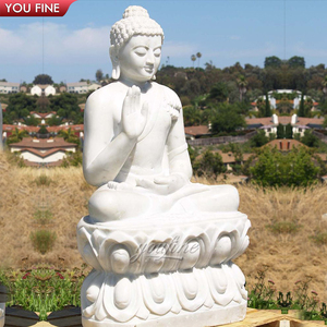 Buda de mármol blanco de tamaño real sentado en estatua de loto - Product Image 2