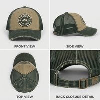 Casquette en maille YKZG entièrement déchirée, style usé, effet délavé, logo personnalisé en relief 3D de 3,0 mm, faite à la main, vintage unique