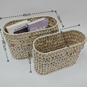 ตะกร้าเก็บของหวายถักโบไบทรงสี่เหลี่ยมผืนผ้า 40x28.5x18 ซม. ทำด้วยมือ สำหรับจัดระเบียบสำนักงาน สีขาวนม สีเทา - Product Image 1