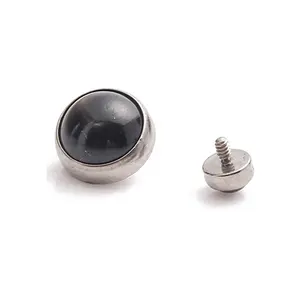 ASTM F136 Titanium Internally Threaded Black Onyx Natural Stone Dermal Top Titanium Jewelry