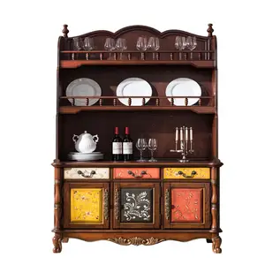 Armario lateral de madera maciza pintada, mueble clásico americano para vino, almacenamiento de pared en sala de estar
