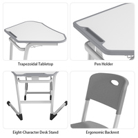 Ensemble Chaise et Bureau d'Écolier Réglable en Hauteur Ergonomique Moderne Durable pour Étudiant, Table d'Étude en Plastique PP pour Appartement, Chambre, Maison