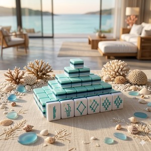 Tuiles de Mahjong étrangères <span class=keywords><strong>Ocean</strong></span> Breeze au bout des doigts, ensemble de Mahjong américain en acrylique minimaliste Azure à 4 couches - Product Image 1