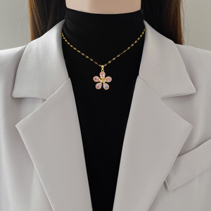 Collar con Colgante de Disco Floral y Cadena de Eslabones de Rodio Chapado en Oro y Cobre con Lazo Rosa Dulce para Regalo de Niña - <span class=keywords><strong>Mi</strong></span> <span class=keywords><strong>Hija</strong></span> - Product Image 6
