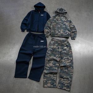 <b>Camouflage</b> Zip up Hoodies and Baggy Sweatpants 2 Piece Set Custom High Quality Fitness Sports Sweatsuit Men Tracksuit Hoodie Set - Product Image 1
