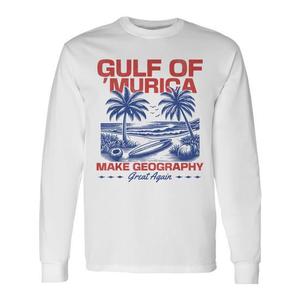 T-shirt a maniche lunghe Gulf Of Murica, girocollo unisex, design patriottico da spiaggia, stampato serigrafato - Product Image 1