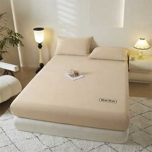 Milk Fleece <b>Fitted</b> <b>Sheet</b> 0.9m Thickened Solid Color Anti-Static Bedding Cover Mattress Protector - Product Image 2
