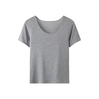 T-shirt court sexy en soie/coton uni à épaules dénudées pour femme, col rond, coupe régulière, manches courtes, basique, flatteur