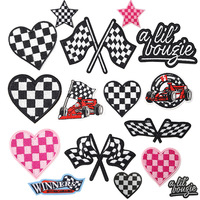 Vente en gros F1 Racing série patchs broderie drapeau à carreaux voitures patchs fer sur les vêtements