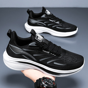 Chaussures de course respirantes en mesh noir et orange dégradé pour hommes, semelle épaisse amortissante, chaussures de sport athlétiques tendance pour - Product Image 4