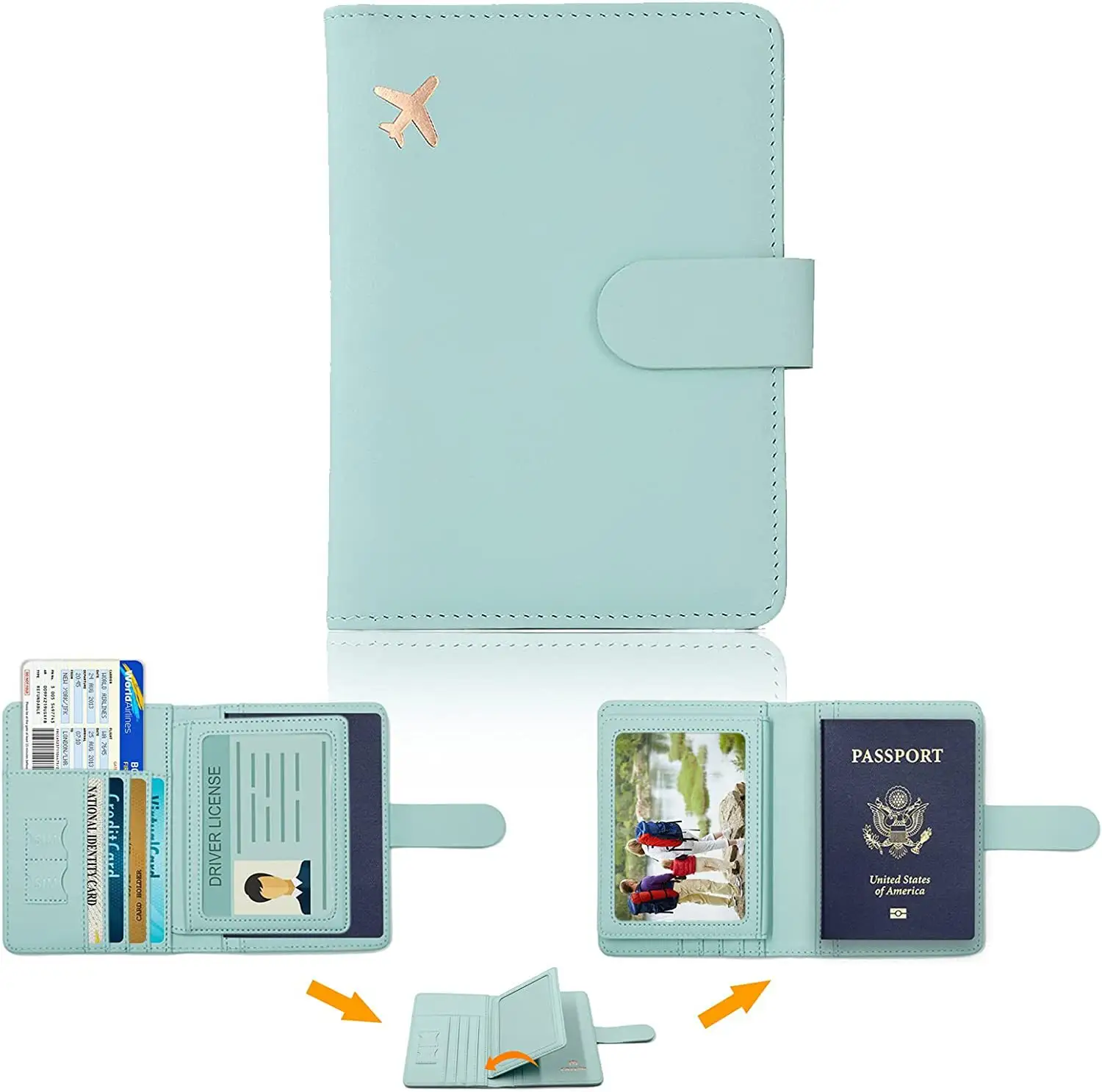 Fashion Layered Credit Card Holder Solid Color Pu Leather Airplane Passport Holder