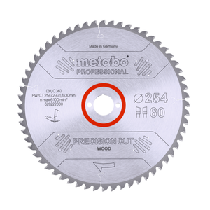 <b>Saw</b> blade PrecisionCutProf 254x30, 60 WZ 5 degree neg Metabo 628222000 - Product Image 1