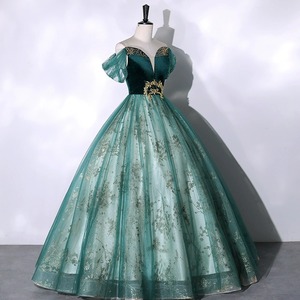 Dark Green Velvet Evening Gown Women Off Shoulder Tulle Ball Gown Stage Performance Dress Wedding Formal Wear - Product Image 2