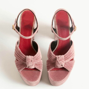 Open Toe <b>High</b> Chunky <b>Heels</b> Women Velvet Bow Knotted Sandals Thick Platform Women's Summer Suede Pumps - Product Image 5
