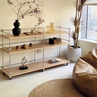 Table basse mobile multi-niveaux en acier inoxydable, style minimaliste moderne, à étagères ouvertes, pour maisons et hôtels