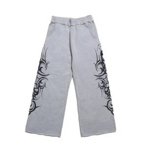 <span class=keywords><strong>Pantaloni</strong></span> Larghi da <span class=keywords><strong>Uomo</strong></span> in Cotone 100% Grigio di Alta Qualità con Stampa Fiamme, Stile Ballet - Product Image 1