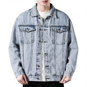 Chaqueta de Mezclilla Azul Claro para Hombre, Corte Regular, Color Sólido, Cierre de Botones, Estilo Casual, Lavado a la Piedra, para Otoño, 100% Algodón - Product Image 1