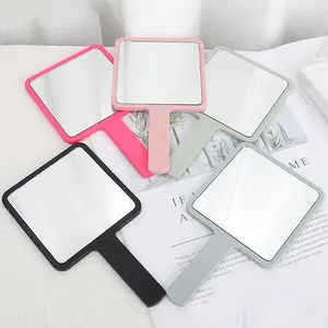 Custom Logo Square Shape Handheld Makeup Mirror Portable Plastic Handle Cosmetic Mirror for Women