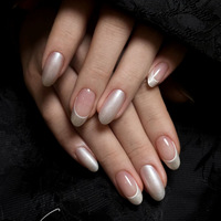 Ongles à presser extra courts, couvrance totale, style French, pour automne-hiver, effet œil de chat, pailletés, en acrylique fait main, bordure dorée, amovibles, motif étoilé